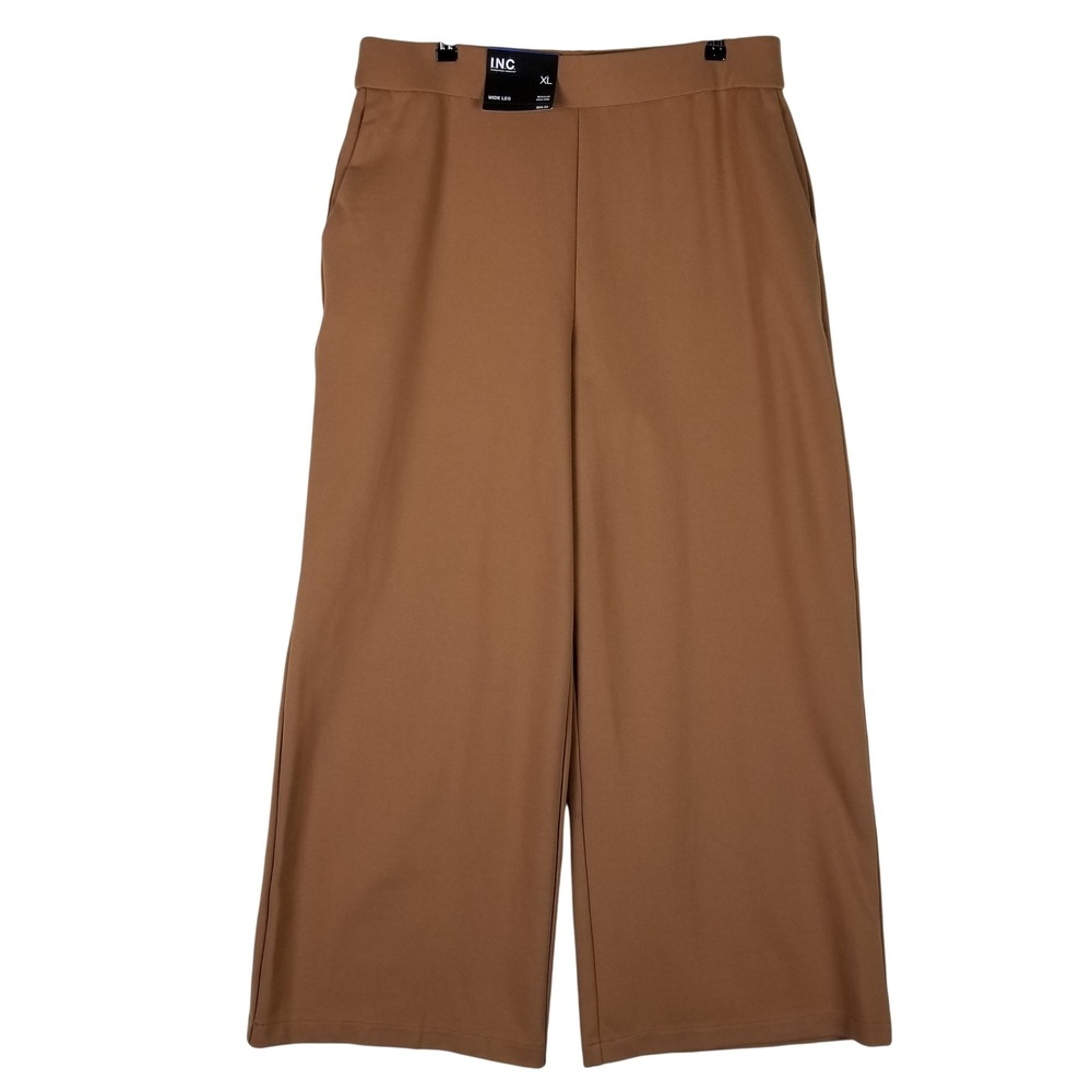INC Wide Leg Pants Women XL Brown High Rise Stretch Pull On Camel Trousers